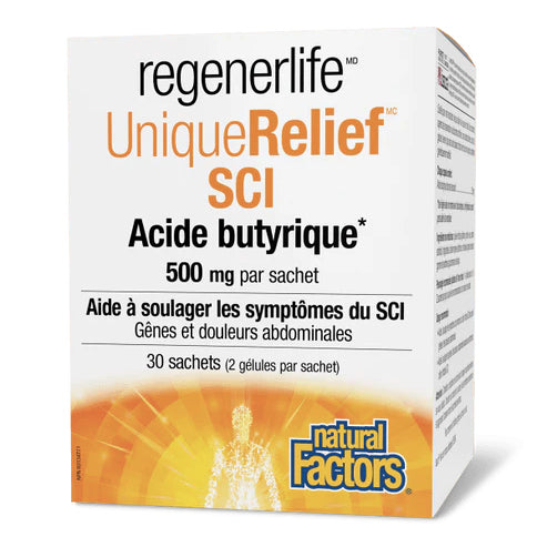 Acide Butyrique 500mg - Soulagement du SCI - Regenerlife - Natural Factors - 30 sachets de 2 capsules